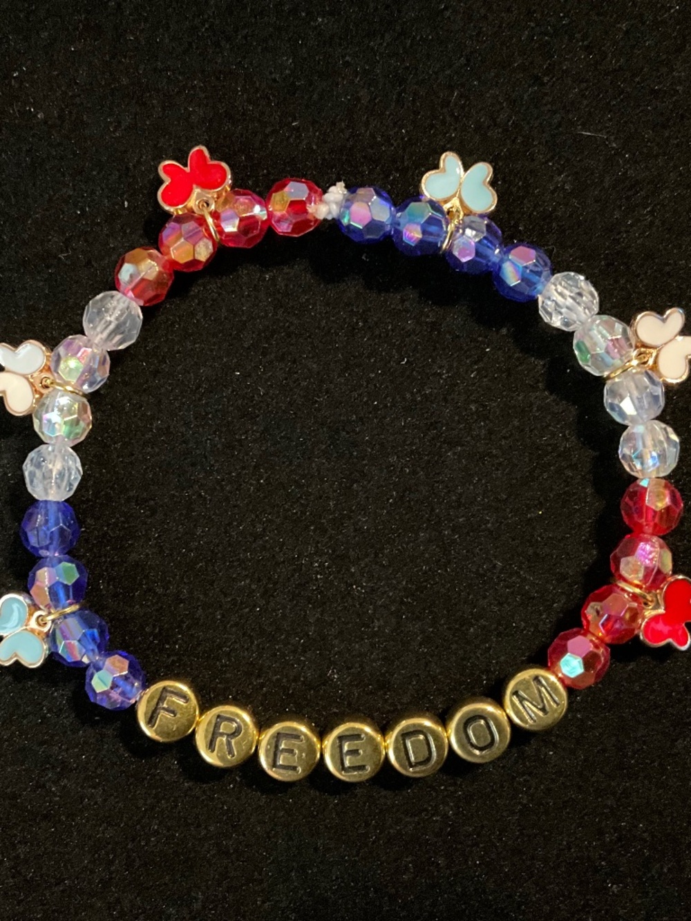 Parky’s Place FREEDOM Patriotic Stretch Bracelet Red White Blue